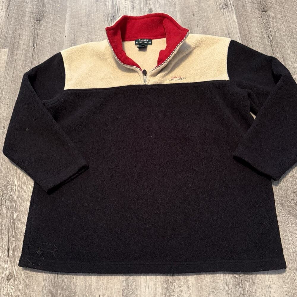 Lauren Ralph Lauren 1/4 Zip Fleece Pullover Women Medium Black Beige Quarter USA - Picture 7 of 8